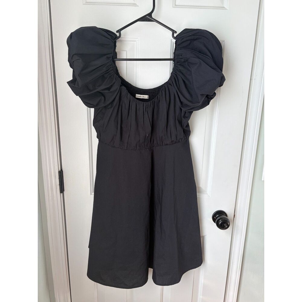 Abercrombie & Fitch Emerson Poplin Puff Sleeve Mini Dress Black Large Tall
